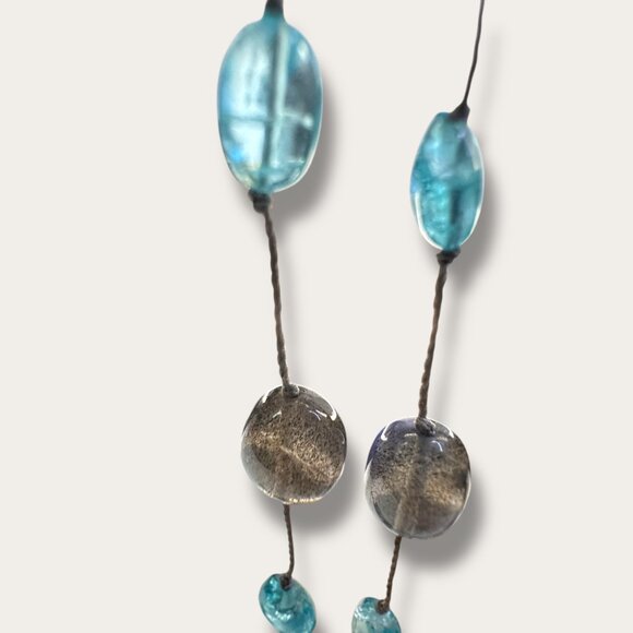 Handcrafted Sea Glass Bead Necklace Hand Knotted Aqua & Smoky Bead 36 inch EVC - Picture 7 of 13